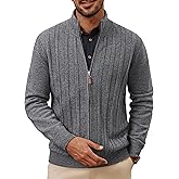 PJ PAUL JONES Men's Cardigan Sweater Full Zip Up Sweater Ribbed Knit Stand Collar Cardigans