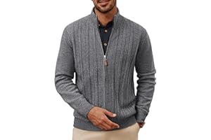 PJ PAUL JONES Men's Cardigan Sweater Full Zip Up Sweater Ribbed Knit Stand Collar Cardigans