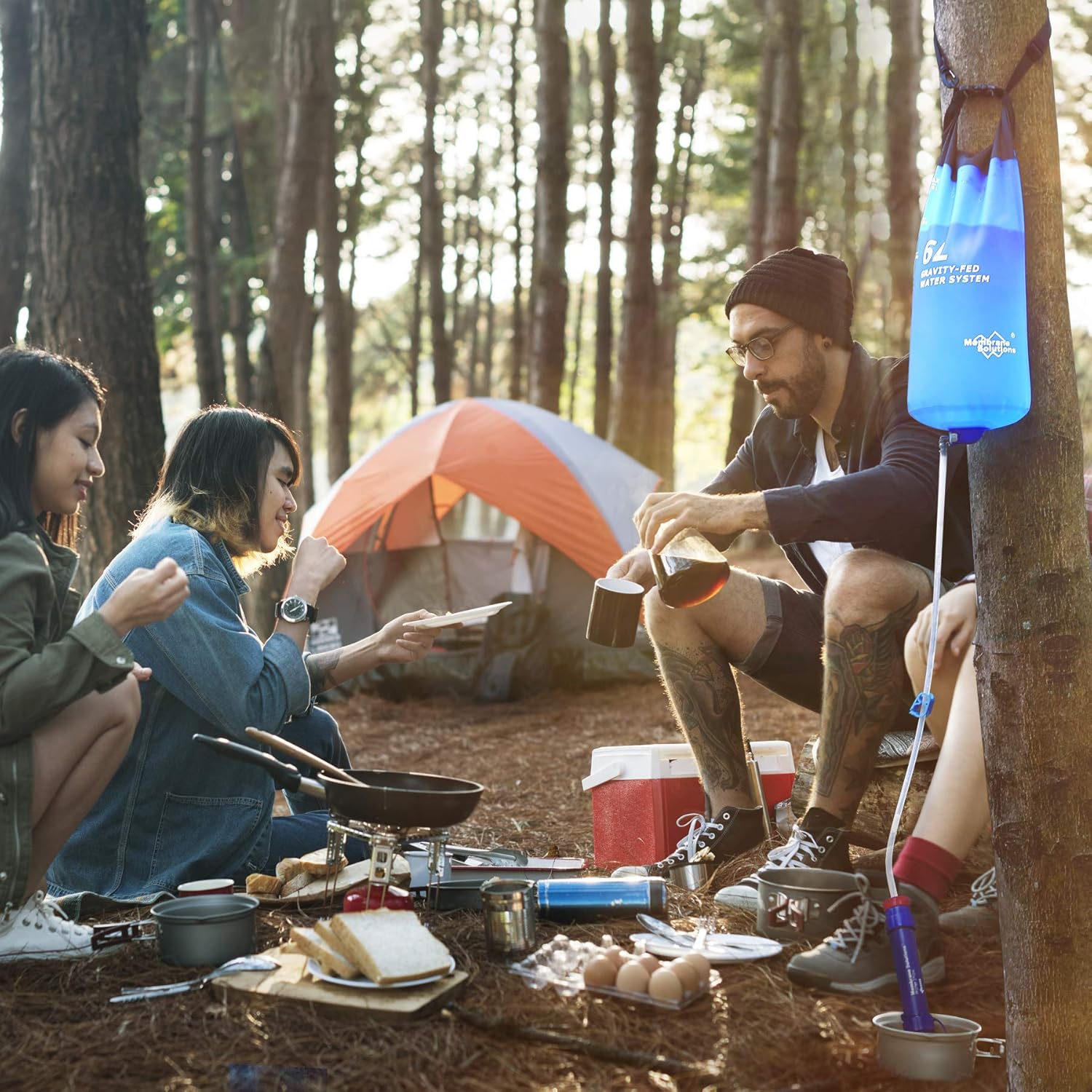 Membrane Solutions Gravity Water Filter Pro 6L, 0.1-Micron Versatile Water Filter Survival with Adjustable Tree Strap, Storage Bag, Survival Gear and Equipment for Group Camping Emergency Preparedness : Sports & Outdoors