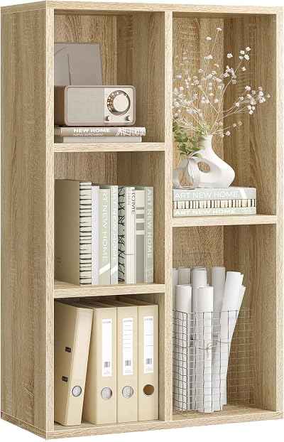 VASAGLE Oak Bookcase 5 Compartments Standing Shelf LBC25NL Living Room Office