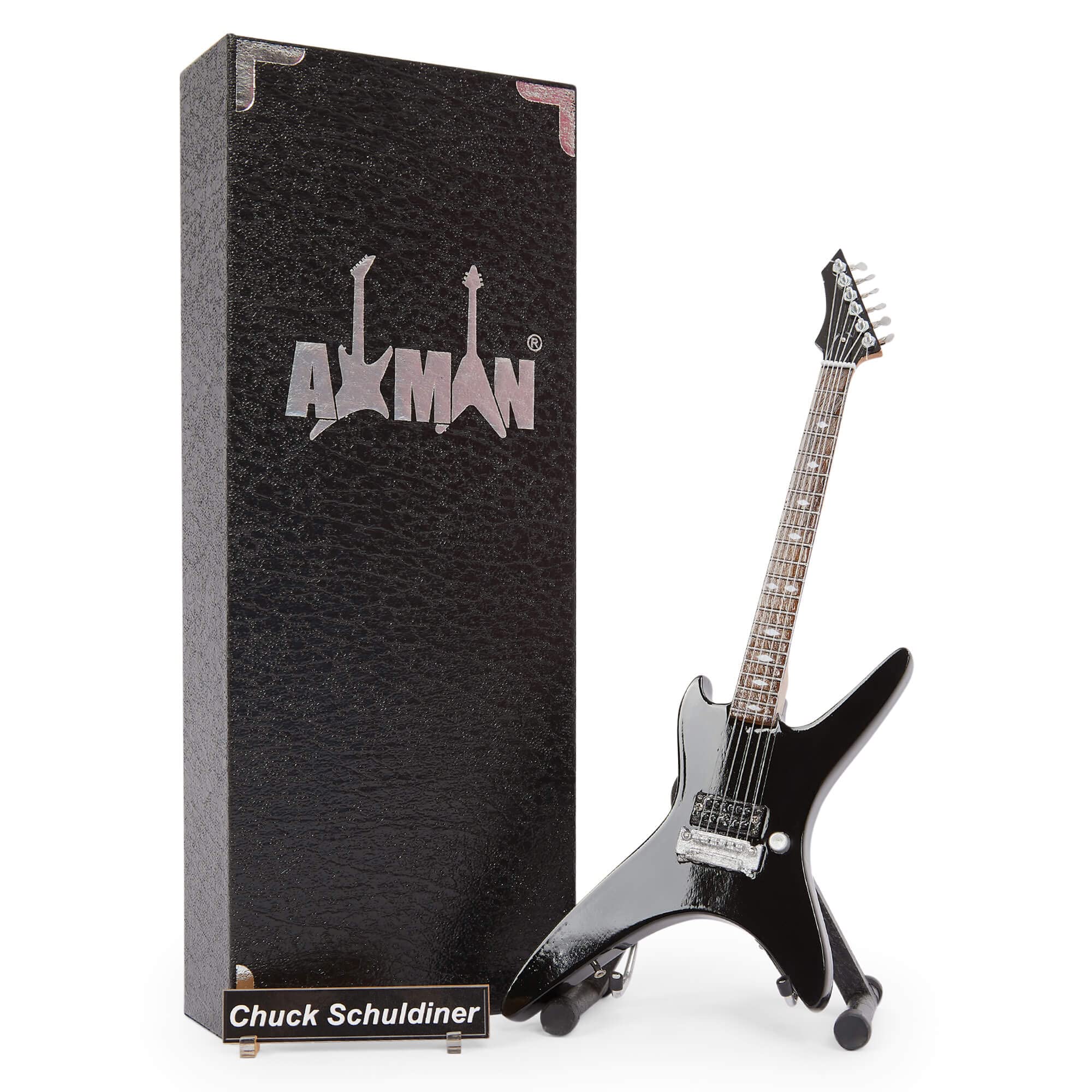 Axman Chuck Schuldiner (Death) - B.C. Rich: Miniature Guitar Replica - Music Gifts - Handmade Ornamental 1/4 Scale - Includes a Display Box, Name Tag and Miniature Guitar Stand