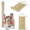 Growscroll Classic Kids Growth Chart for Wall - Unique Height Chart for Boys & Girls - Handcrafted Using Canvas & Hard Types of Wood - Great Collectible Or Family Heirloom - Khaki White Bars