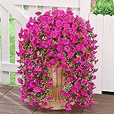 MARTINE MALL 4 Pcs Look Real Artificial Flowers for Outdoors, Realistic Artificial Hanging Flowers for Outdoors, UV Resistant Fake Hanging Plants Silk Petunia Faux Flowers for Porch Patio, Fuchsia