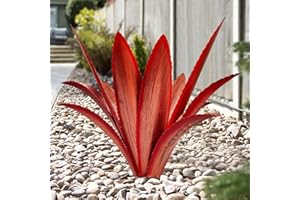 TOMBABY Enlarge thickened Wind Resistant Metal Agave Garden Art Metal Plant Country Garden Sculpture Statue Outdoor decoration Agave Metal Plant Courtyard Garden Lawn Ornament Gift (12 Leaves red 1 pcs)
