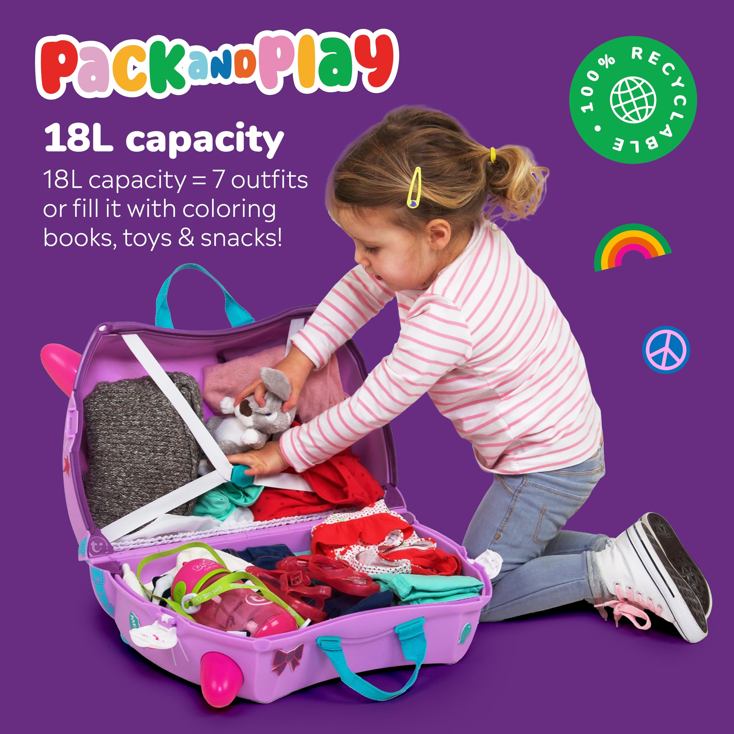 Trunki Ride-On Kids Suitcase | Tow-Along Toddler Luggage | Carry-On Cute Bag with Wheels | Kids Luggage and Airplane Travel Essentials: Cassie Cat Lilac
