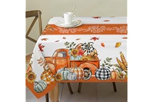 CUSUGBASO Fall Tablecloth 60x84 Inch Rectangle - Pumpkin Truck Fall Decor for Home - Water Resistant Orange Farmhouse Thanksgiving Table Cloth Rectangle for Party,Dinning,Home