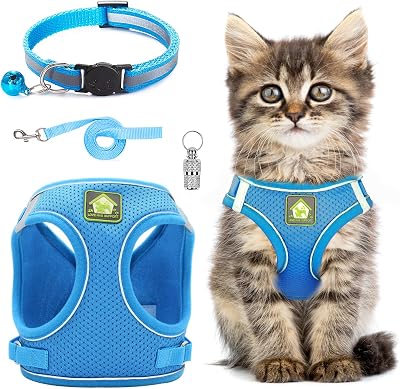 Grantop Cat Harness and Lead Set Adjustable Reflective Mesh Vest for Cats