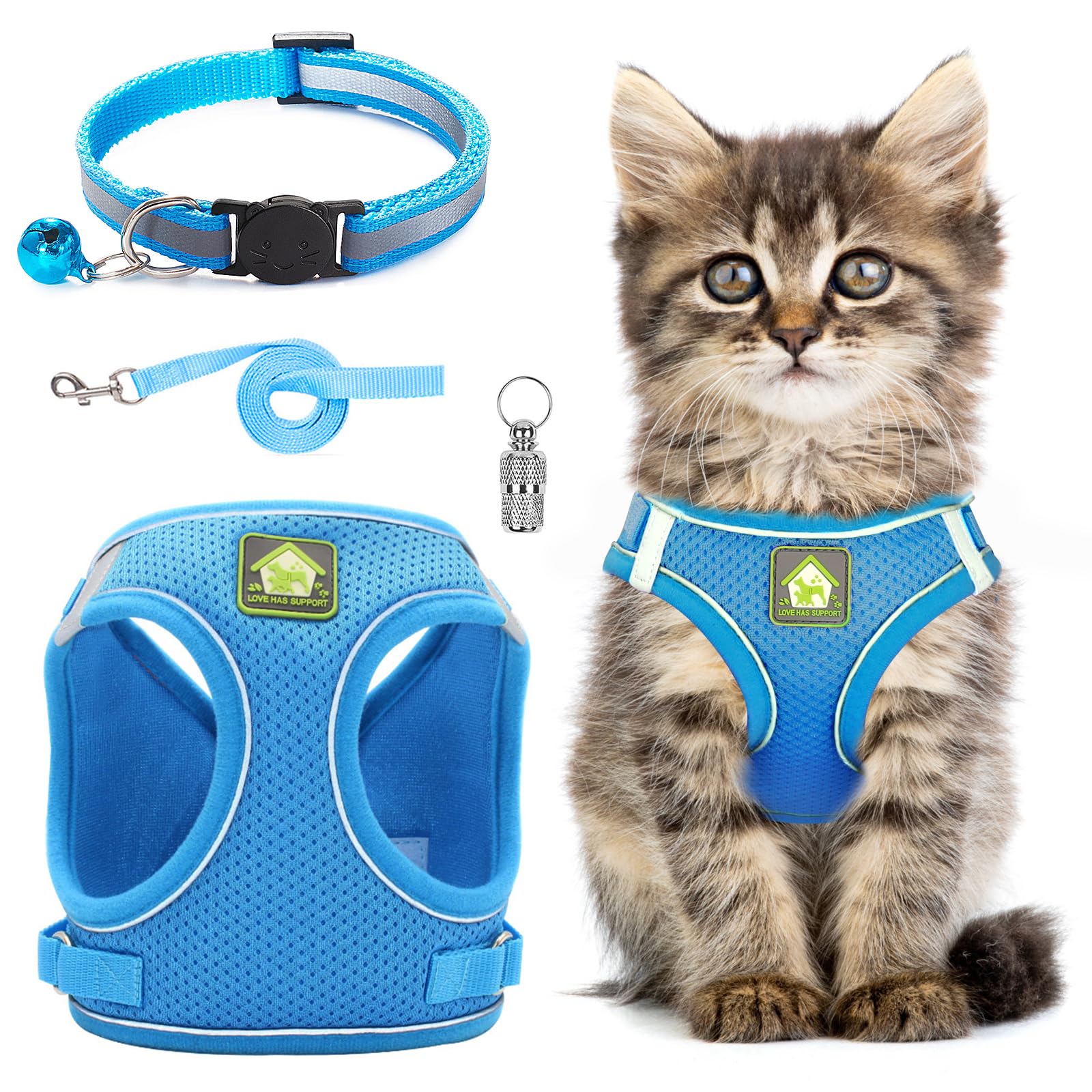 Cat Harness and Lead Set,Adjustable Reflective Stripe Cat Kitten Walking Vest with Leash Cats Collar,Escape Proof Soft Mesh Vest Harness and Lead for Small Medium Cats Pets Walking — image 1