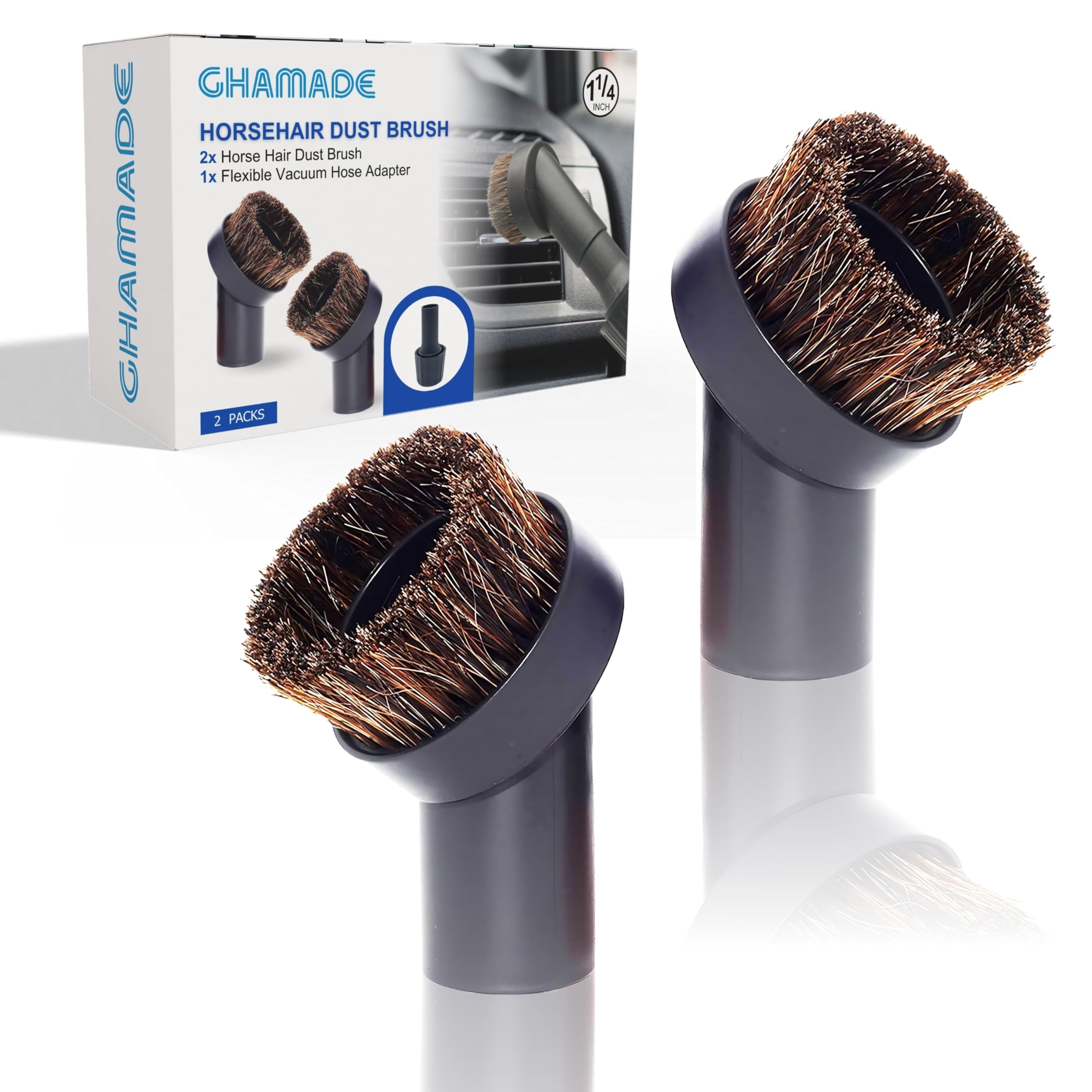 Photo 1 of 1.25'' Shop Vacuum Dust Brush Attachment with 25mm Horse Hair (2PCS) - Round Dust Brush Soft Bristle for Furniture, Blinds, Car, Wood, Electronics - 1.25 inch (32mm) Vacuum Accessories