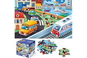 IFLOVE Jumbo Floor Puzzle for Kids,City Transportation Jigsaw Large Puzzles,48 Piece City Life Vehicle Puzzle for Toddler Ages 3-5,Children Learning Preschool Educational Toys,Gift for 4-8 Years Old