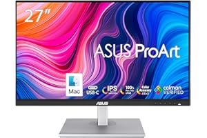 ASUS ProArt Display 27" Monitor PA278CV - WQHD (2560 x 1440), IPS, 100% sRGB, 100% Rec. 709, ΔE < 2, Calman Verified, USB Hub, USB-C, DisplayPort Daisy-chaining, HDMI, Eye Care, Height Adjustable