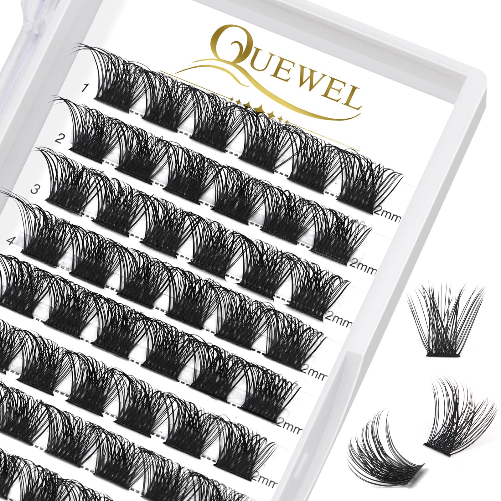QUEWEL Cluster Lashes 72 Pcs Individual Lashes Wide Stem C/D Curl 8-16mm Length DIY Eyelash Extension False Lashes Individual Natural&Mega Styles Soft for Personal Makeup Use at Home (Mega-C-12) — image 1