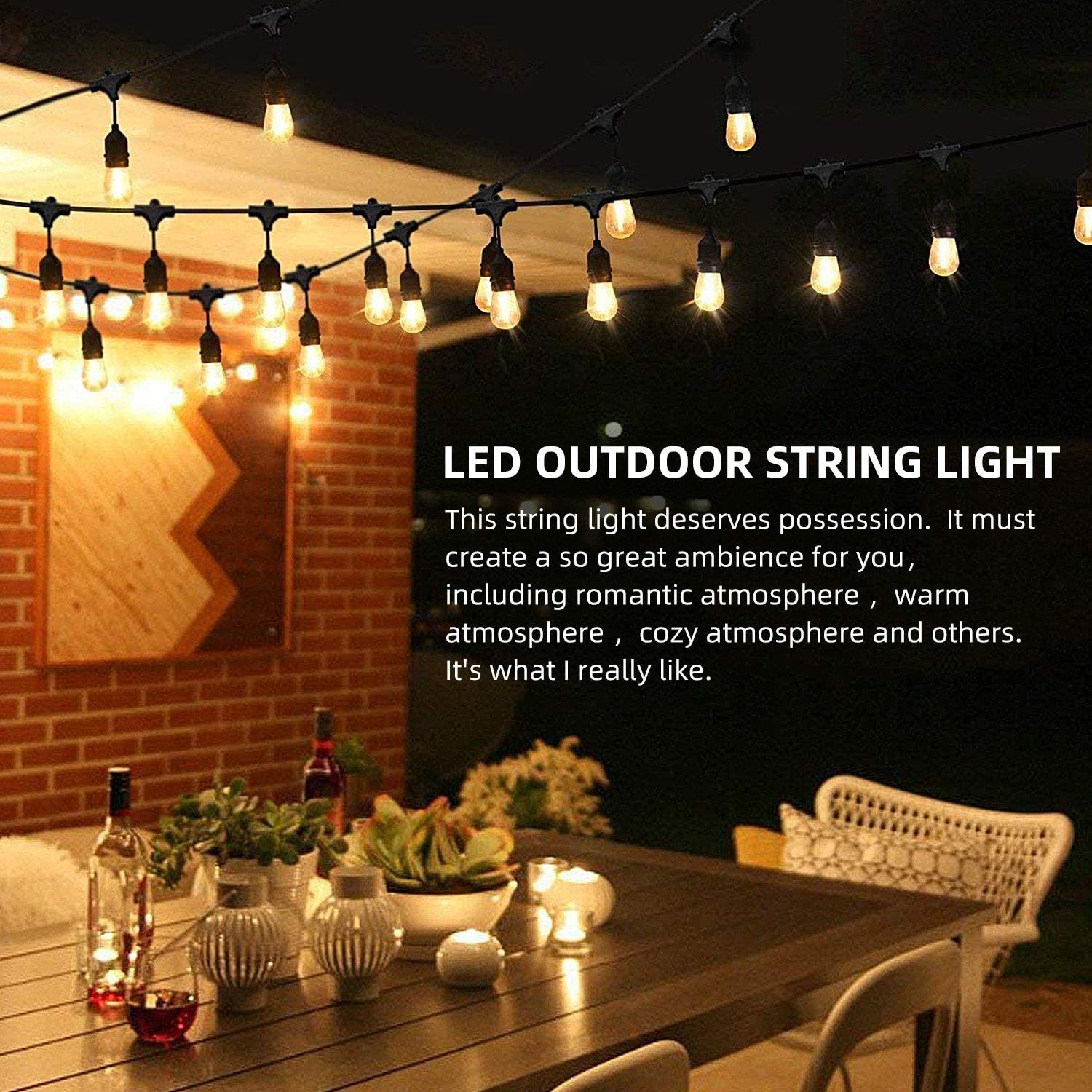 48ft 2 Packs LED Outdoor String Lights with Waterproof Shatterproof Dimmable 2700K Warm White Filament Bulbs, E26 15 Sockets Linkable Commercial Grade Hanging String Lights for Patio Deck Backyard: Home Improvement
