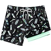 APTRO 2 in 1 Boy's Swim Trunks Quick Dry Kids Bathing Suits Zipper Pockets Board Shorts 5-16Y