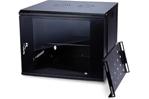 CHEALON 6U Network Cabinet Wall Mount Server Rack Cabient for 19 Inch Network IT Equipment with Lockable Glass Doors and Shelf Removable Side Door 2 Fan Vent Holes Black Wall Mount Server Cabinet