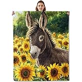 Kibue Cute Donkey & Sunflowers Blanket, Soft & Warm Flannel Throw - Cozy Lightweight Blankets for Travel, Decor, Bedroom, Office, Sofa for Adults Kids - Ideal for All Seasons 60"×50"