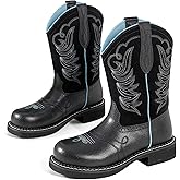 Pumalar Stylish Western Cowboy Boots For Women Mid Calf Embroidered Boots Slip-On Wide Toe Rubber Outsole Fashion-Forward Design Perfect For Jeans & Skirts