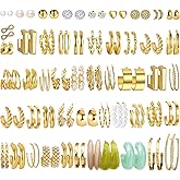 51 Pairs Gold Hoop Earrings Set for Women, Multipack Hypoallergenic Chunky Chain Twisted Hoop Earrings Pack,Small Big Hoops Earring Jewelry Gift