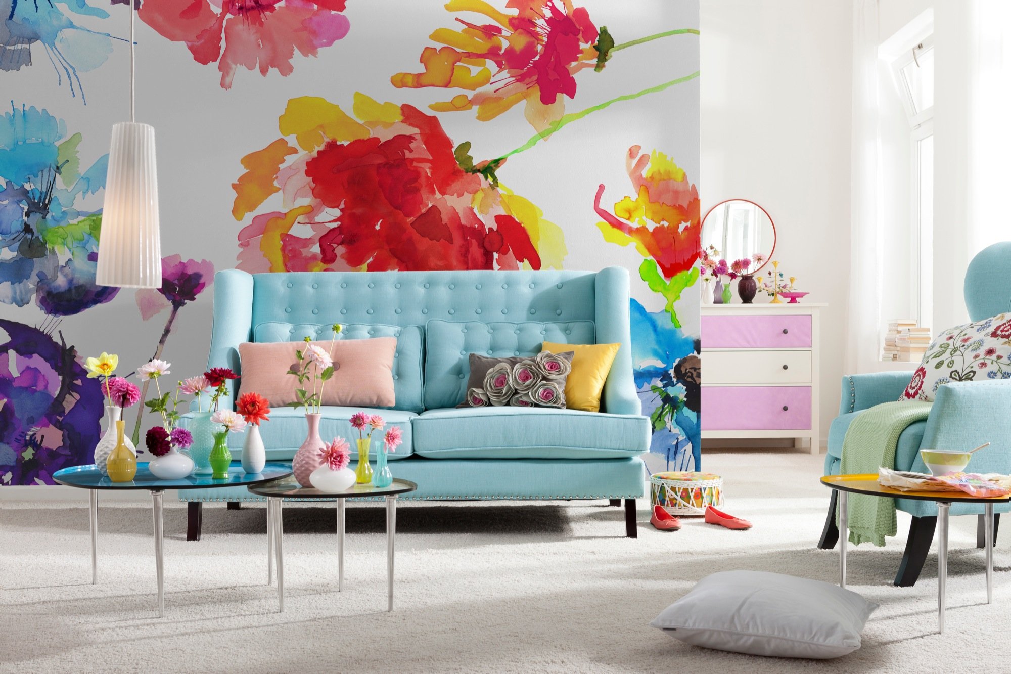Komar Passion Photo Wallpaper, 368 x 254 cm, Wallpaper, Wall, Decoration, Wall Covering, Wall Picture, Wall Decoration, Colourful Flowers, Watercolour Look, 8-917