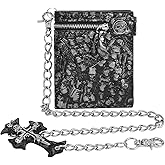 Girinme Unisex Gothic Punk Skull Chain Wallet - Bifold Faux Leather, Halloween Goth Accessories - Silver