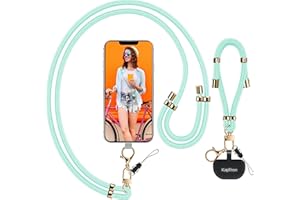 KAPTRON Universal Phone Lanyard with Wrist Strap, Adjustable Crossbody Cell Phone Lanyard Neck Strap and Wristlet Strap with 2 Lobster Clips, Phone Tether Patches and Phone Straps (Mint Green, 2 Pack)