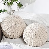 Suzile 2 Pcs Round Knot Pillows Gifts 13.8 Inch Chunky Knitted Throw Pillows Handmade Cushions Soft Circle Supplies for Home Bed Sofa Couch Housewarming Decoration(Beige)