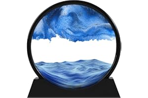 AXELIP Moving Sand Art Picture, Liquid Motion 3D Deep Sea Sandscape in Motion, Dynamic Round Glass Sand Picture Relaxing Desktop Home Office Work Decor (Blue, 7 inch)