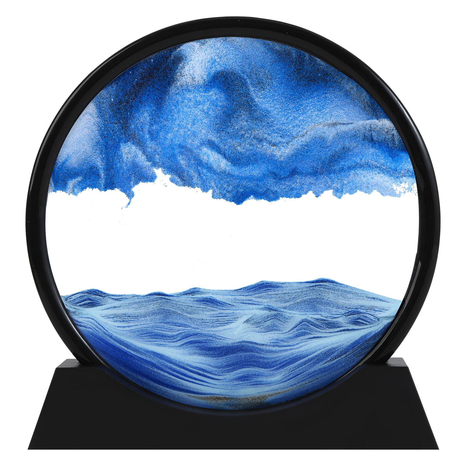 Photo 1 of AXELIP Moving Sand Art Picture, Liquid Motion 3D Deep Sea Sandscape in Motion, Dynamic Round Glass Sand Picture Relaxing Desktop Home Office Work Decor (Blue, 12 inch)