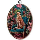 TLESKE Vintage Cheetah Leopard Floral Oval Wall Art Decor Framed 9x12, Trendy Retro Canvas Wall Art Prints Artwork, Maximalist Hanging Wall Picture Room Door Decor for Teen Girls Bedroom Living Room