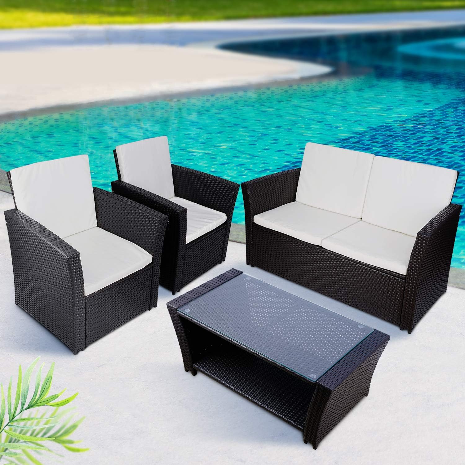 Amazon Com Tusy Outdoor Patio Furniture Sets 5 Piece Outdoor Furniture Patio Chairs All Weather Wicker Rattan Sectional Sofa Conversation Set With Table And Couch Cushion Kitchen Dining
