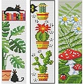 ZuoAnLF 3 PCS Cross Stitch Bookmark Kits, DIY Embroidery Cross Stitch Kits for Beginners, 14CT (Green Plants)