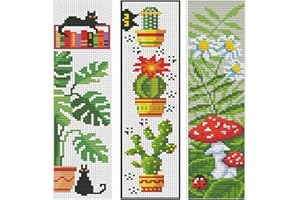 ZuoAnLF 3 PCS Cross Stitch Bookmark Kits,Stamped Embroidery Bookmark,DIY Embroidery Bookmark Cross Stitch Kits for Beginners,14CT(Green Plants)