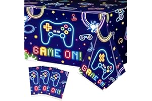 ARIANQICULT Video Game Party Tablecloths - 3Pcs Neon Video Game Birthday Party Table Covers Decorations, Game on Themed Rectangular Plastic Disposable Table Cloth Decor for Kids Birthday Gaming Events Supplies