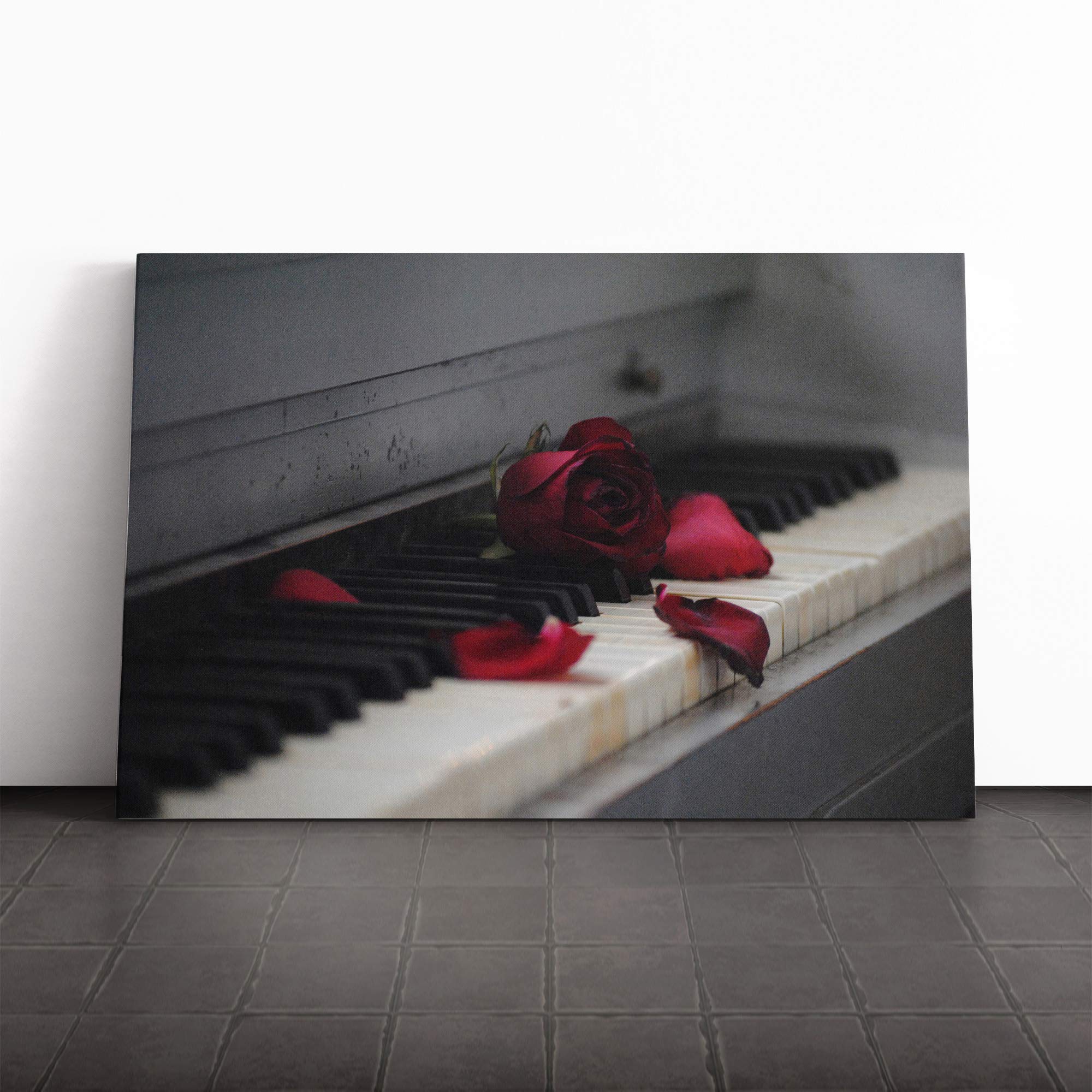 Red Rose Flower Piano Canvas Print | Gallery Wrapped 30mm Frame Wall Art | 20x14 inches | Ready to Hang | Modern Floral Picture | Living Room Bedroom Lounge Office