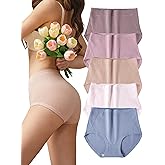Buankoxy Women's Cotton Underwear Stretchy Briefs Full Coverage Panties for Women High Waisted Ladies Panties 5 Pack