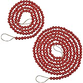 2pcs Wooden Beaded Garlands Christmas Red Bead Garland Wood Christmas Tree Decorations Garland Decorative Fireplace Wall Hanging Wood Beads Garlands for Party Home Decor (Red)