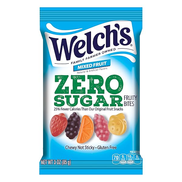 WELCH’S ZERO SUGAR FRUITY BITES, GREAT ZERO SUGAR SNACKS FOR THE OFFICE, MIXED FRUIT, 3 OZ (PACK OF 1)