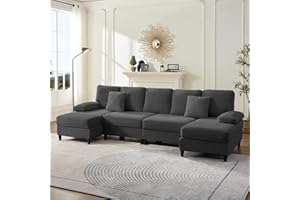 Mjkone 112" Width 4 Seater U Shaped Sofa Couch with Double Chaises Sectional Living Room Sofa Couches with Sleepable Armrest,