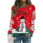 Ithalt Ugly Christmas Sweatshirt Women Christmas Graphic Sweatshirts Xmas Pullover Long Sleeve Tops