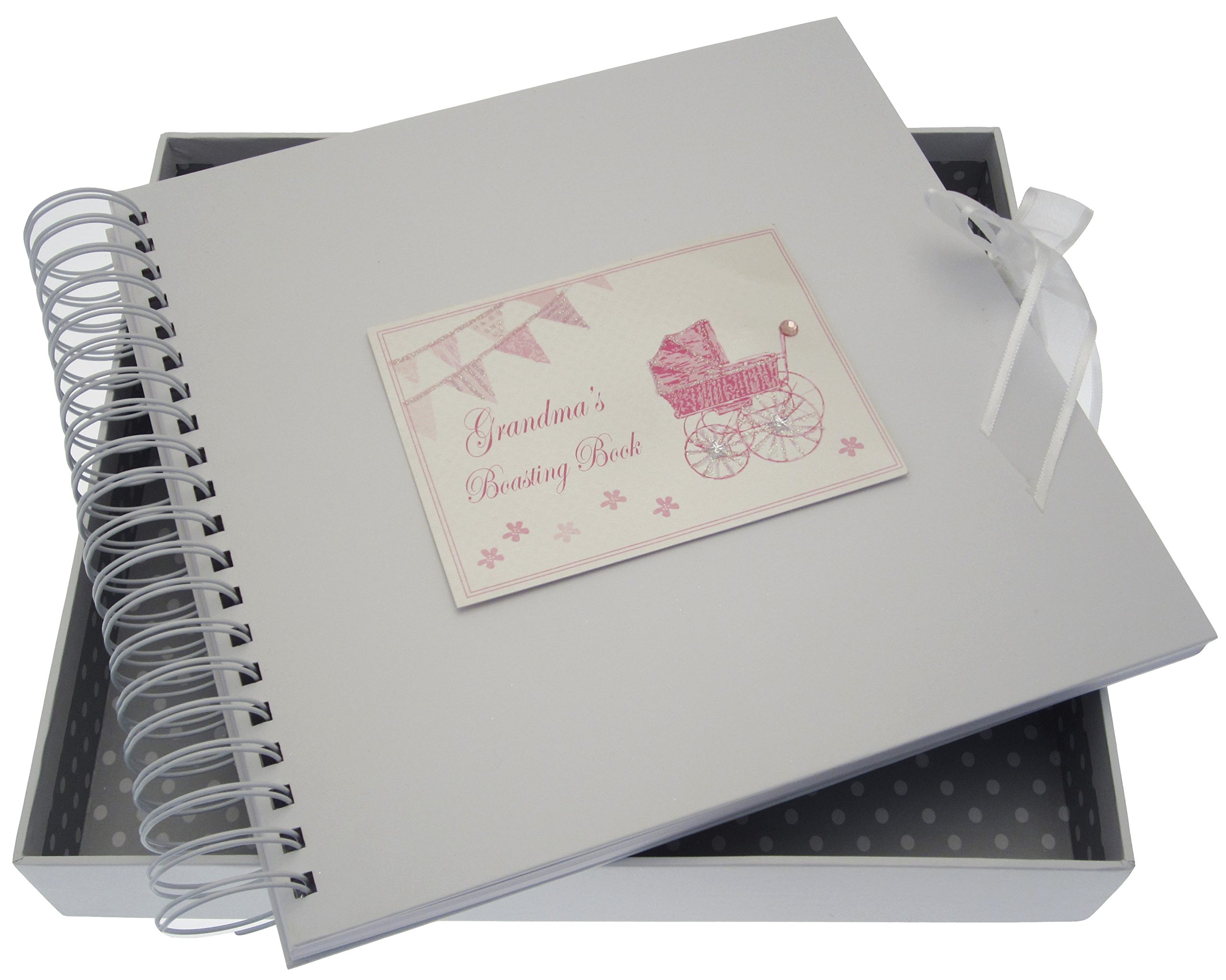 White Cotton Cards Grandma's Boasting Card/Memory Book (Pink Pram and Bunting)