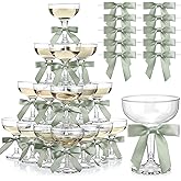 Zopeal Set of 30 Plastic Martini Glasses 5 oz Champagne Flutes Margarita Cocktail Glasses with Bow 2.8 Inch for Valentines Birthday Bachelorette Party Home Bar Wedding Champagne Towers (Green)