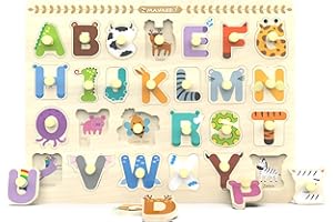 Z MAYABBO Wooden Peg Puzzle for Toddlers, Alphabet Learning Toys, Baby Puzzles Alphabet Board for Kids, Preschool Knob Puzzle for Boys Girls, Chunky ABC Shape Puzzles for 2 3 4 Year Old