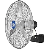 Global Industrial 24" Diameter Deluxe Oscillating Wall Mount Fan, 3 Speed | 8650 CFM at 1100 RPM, 1/2 HP, Fixed &amp; Oscillating Head, 120V, For Indoor Use Only
