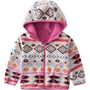 Maecedir Kids Reversible Fleece Jacket Girls&Boys Warm Autumn Winter Coat with Hood, Soft Sherpa Lined Zip-Up Outerwear