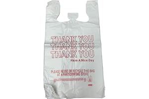 FINOO HDPE Handled Plastic T-Shirt Bags, Grocery Bags with holes for hanging, White with Thank You Print, 11.5" x 6.5" x 21", 0.47 mil, 1/6 BBL - 1 case of 1000 Bags