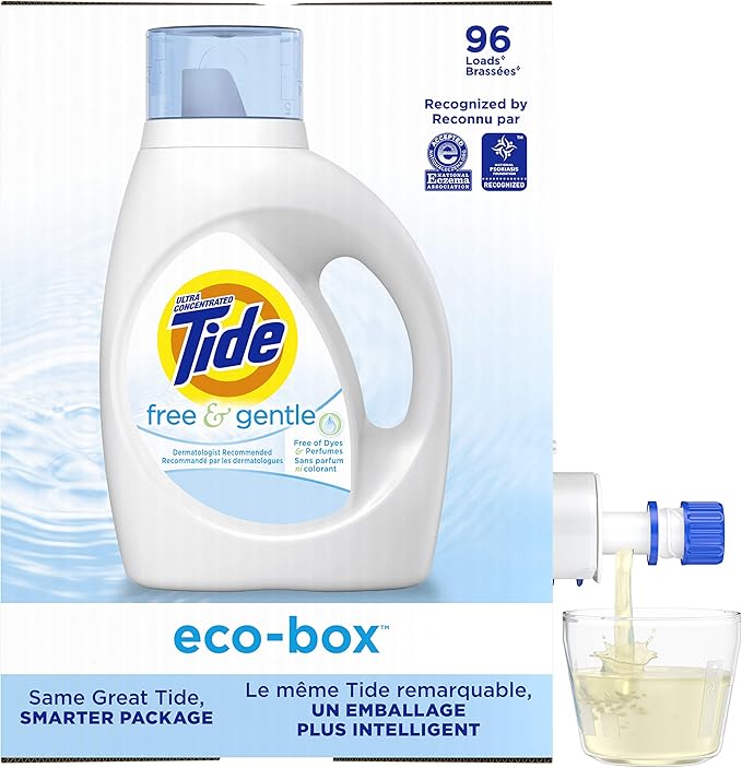 Tide Free & Gentle Laundry Detergent Liquid EcoBox, (Unscented Laundry