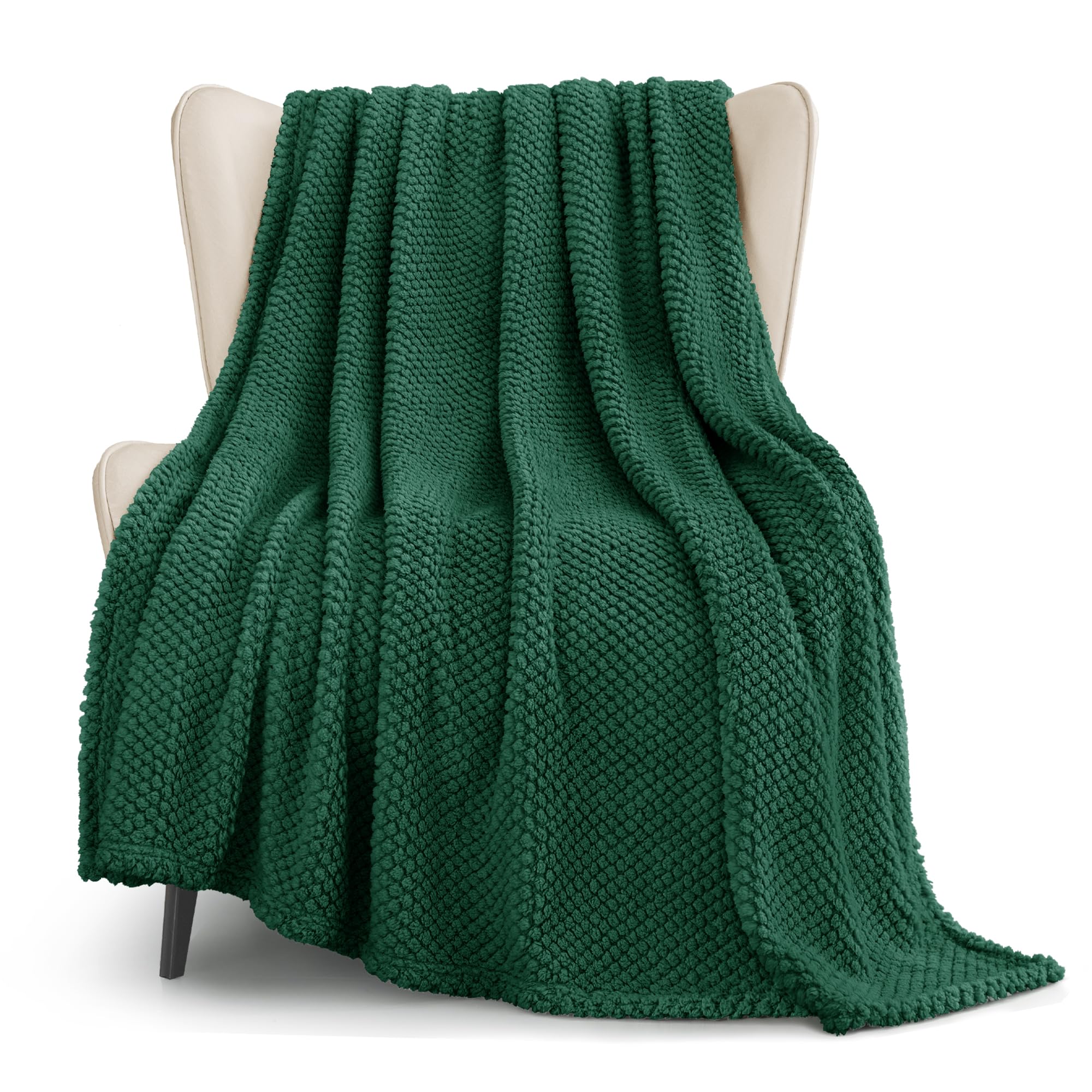Whale Flotilla Extra Large Fuzzy Fleece Throw Blanket for Couch, 50x70 Inch Fluffy Warm Soft Jacquard Blankets for All Season, Lightweight and Cozy, Emerald Green