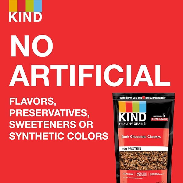KIND HEALTHY GRAINS GRANOLA, DARK CHOCOLATE CLUSTERS, GLUTEN FREE, HEALTHY SNACK MIX, 10G PROTEIN, 11OZ, 1 COUNT