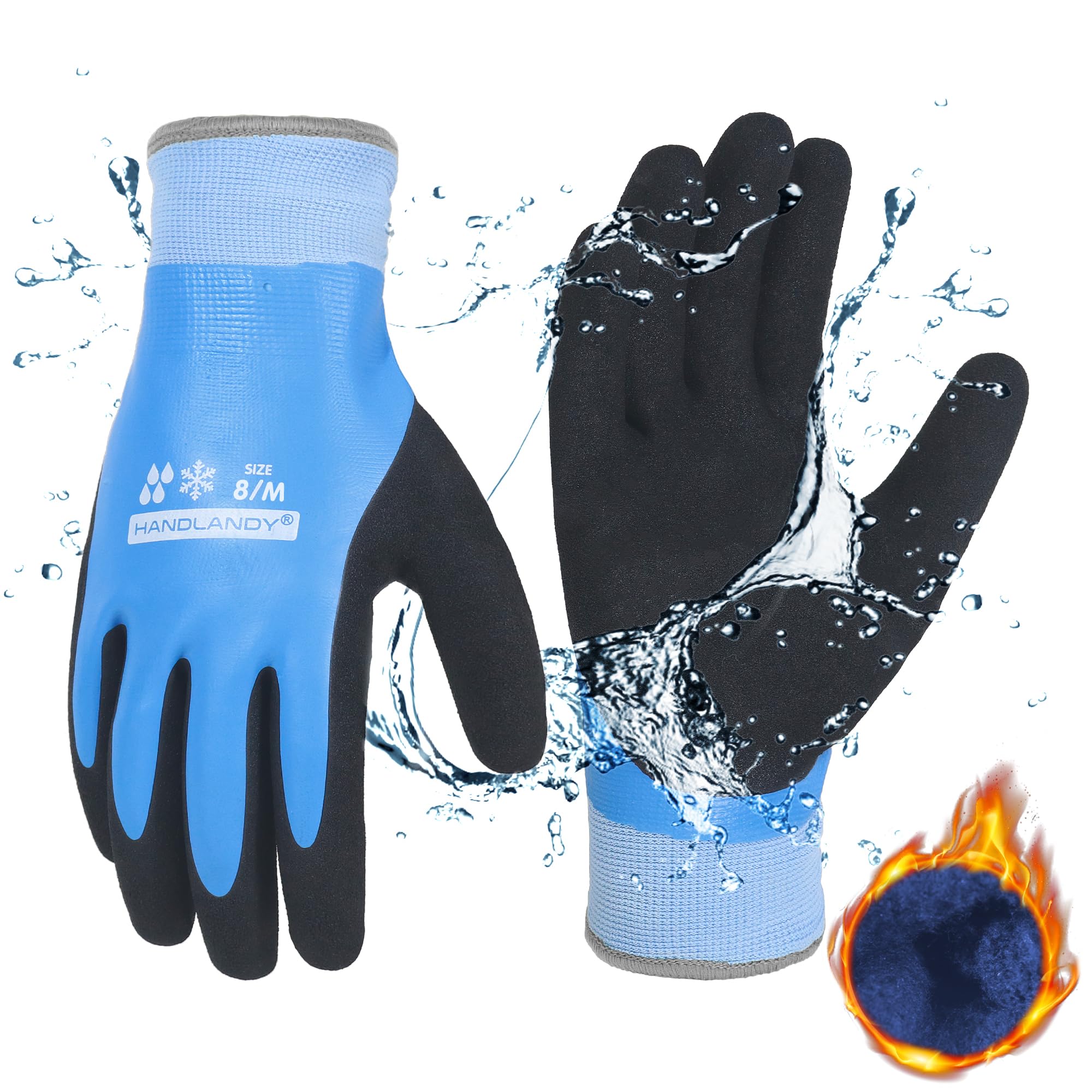 HANDLANDY Waterproof Work Gloves for Cold Weather, Insulated Winter Work Gloves with Grip for Men Women, Freezer Gloves for Work Below Zero, M