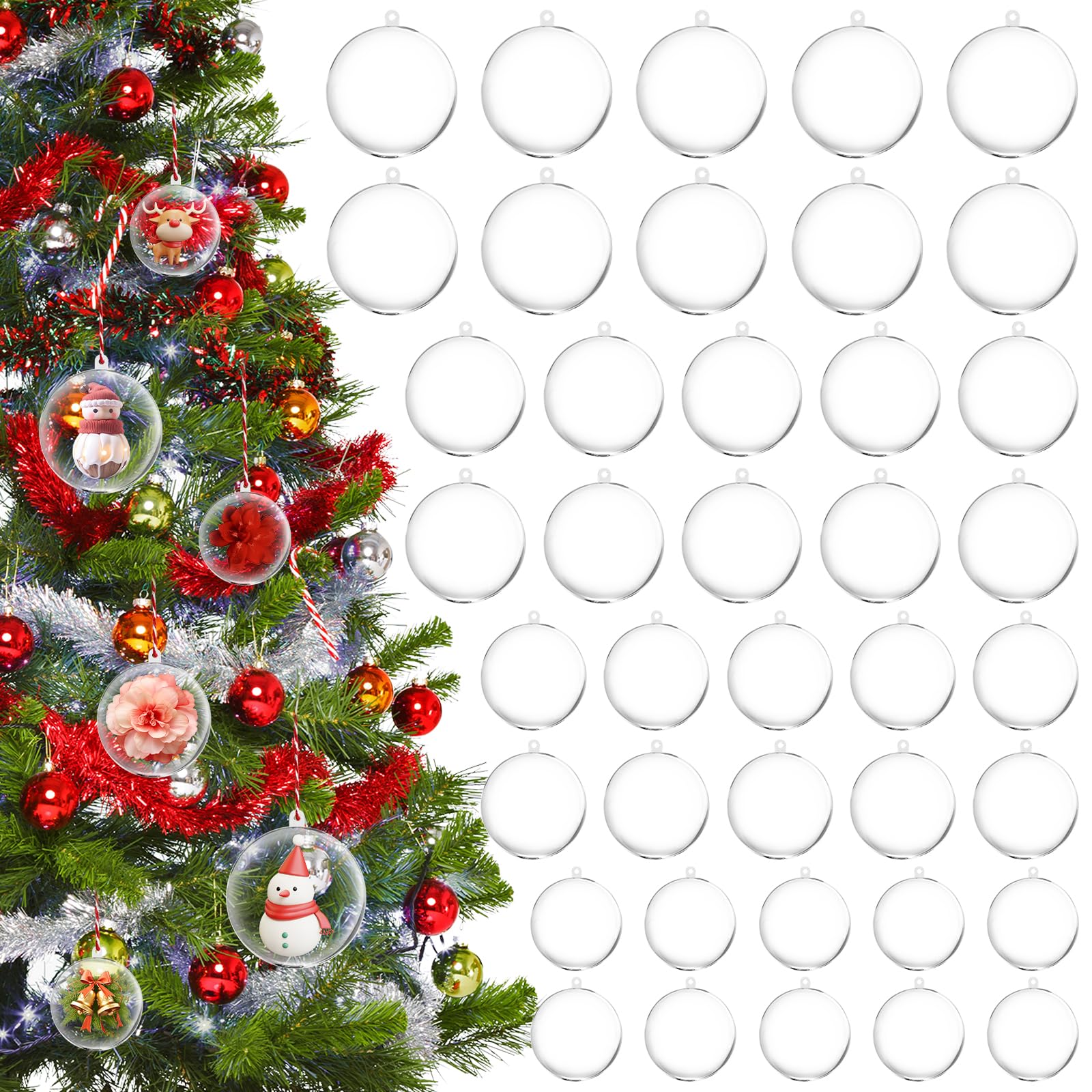 40pcs Christmas Clear Baubles - Fillable Glass and Plastic 3-6CM Tree Decorations - Make Your Own